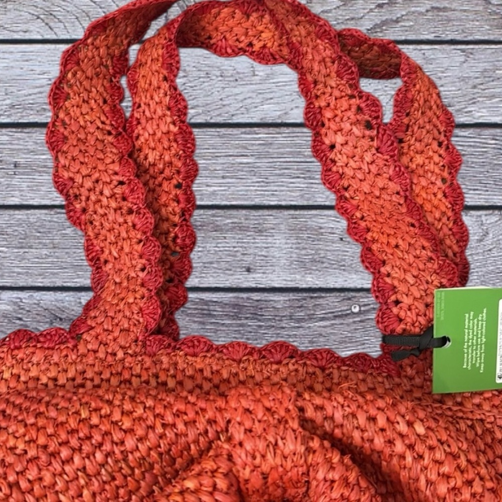 Kate Spade Woven Raffia Bow Tote Bag Orange Summer Straw Shoulder Bag ♠️ - Picture 7 of 10